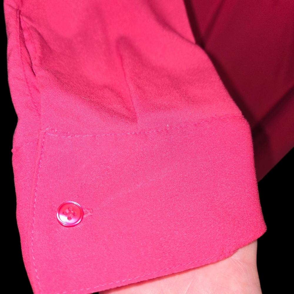 Pink Womens Sheer Chiffon Blouse, Roll Tab Sleeve, Size 14-16, Lane Bryant - Picture 3 of 9